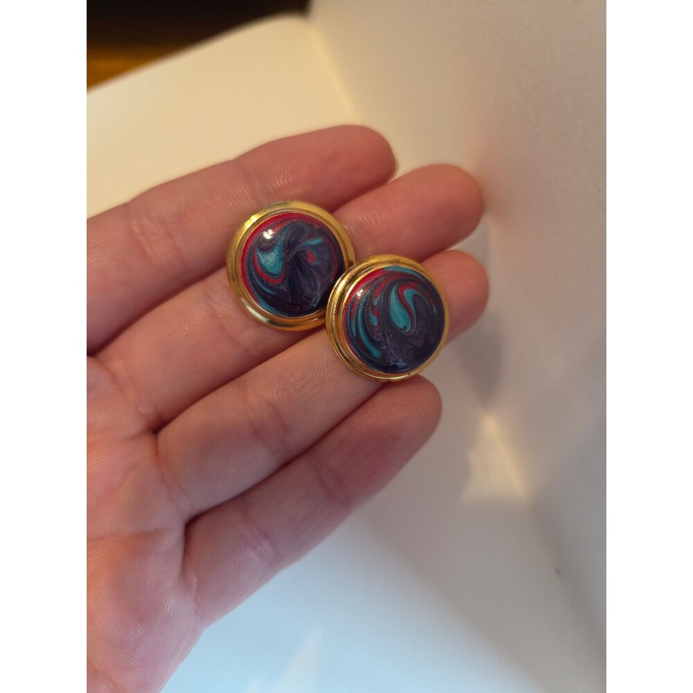 vintage gold tone round galaxy swirls shimmery earrings